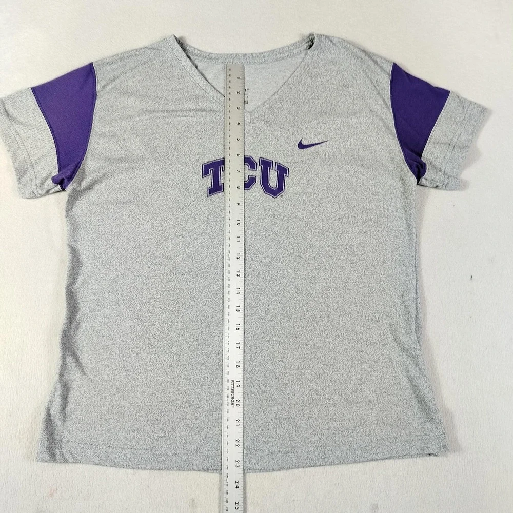 TCU Horned Frogs Shirt Womens Large Gray NCAA College Nike Dri Fit V Neck